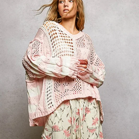 POL Pink and White Knit Sweater - Picture 1 of 7